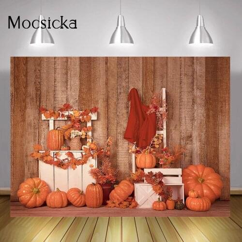 Fall Newborn Pumpkin Portrait Photography Backdrop Wooden Wall Thanksgiving Harvest Birthday Party Background Autumn Decoration