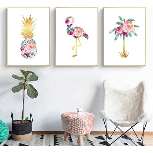Palm Pineapple Flamingo Art Posters and Prints Abstract Flowers Tropical Travel Wall Art Canvas Painting Home Decor