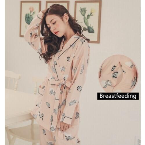 Long Sleeve 100% Cotton Maternity Pyjama Pregnancy Sleepwear 2020 Spring Autumn New 2pcs/set Pregnancy Maternity Pajamas