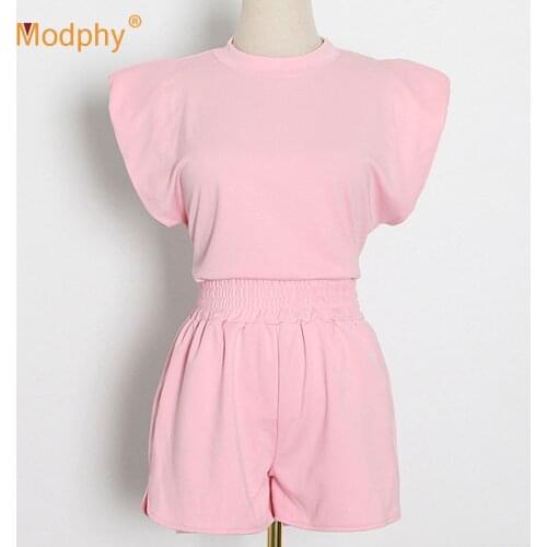 Casual Sportswear Women Set Sleeveless T-Shirt & Shorts 2 Two-Piece Home Wear Solid Color Shorts Sports Suit Women 2020 Fashion