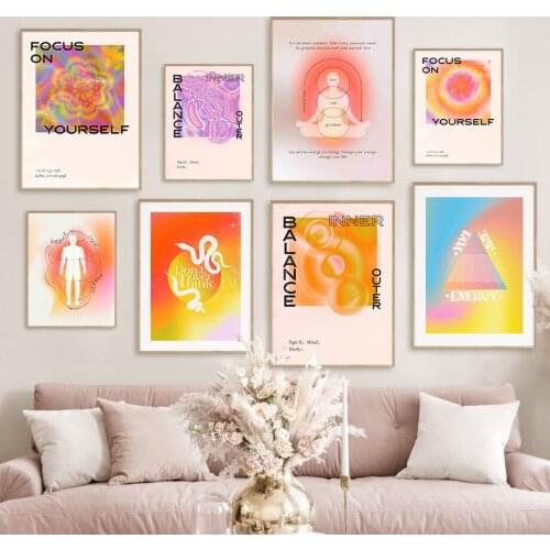 Retro Psychedelic Gradient Mindful Quotes Wall Art Canvas Painting Nordic Posters And Prints Wall Pictures For Living Room Decor