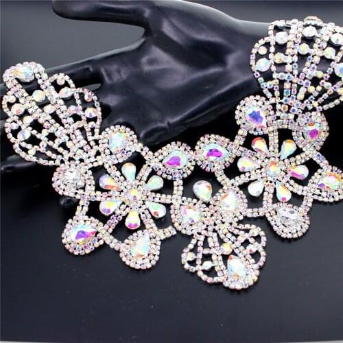DIY AB color welding Crystal patch iron on sew on Rhinestone Neckline for the wedding dress hand sewing Clothing Accessories