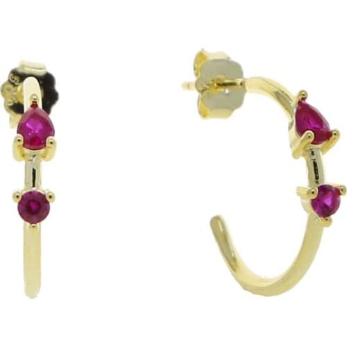 100% 925 Sterling Silver Rose Red Huggies Round Luxury Circle Fashion Zircon CZ Paved Hoops Piercing earring Jewelry Drop ship