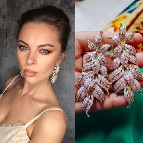 33*78mm Fashion Leaves Cluster Drop Dangle Long Earrings For Women Wedding Bridal Jewelry Engagement