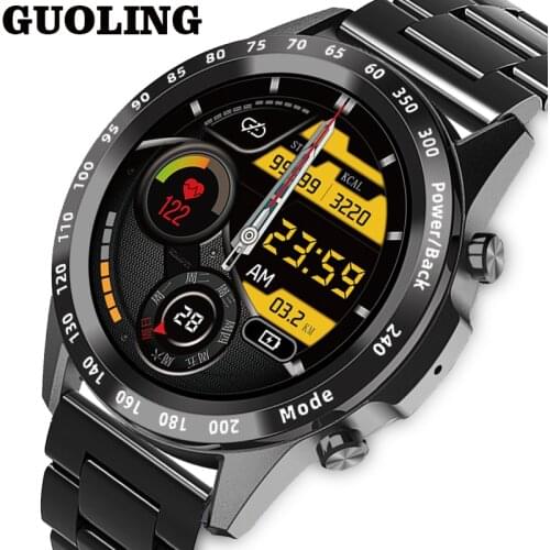 GUOLING Full Touch Smart Watch Men Sport Clock IP68 Waterproof Heart Rate Monitor Smartwatch Music Player Link Bluetooth Headset