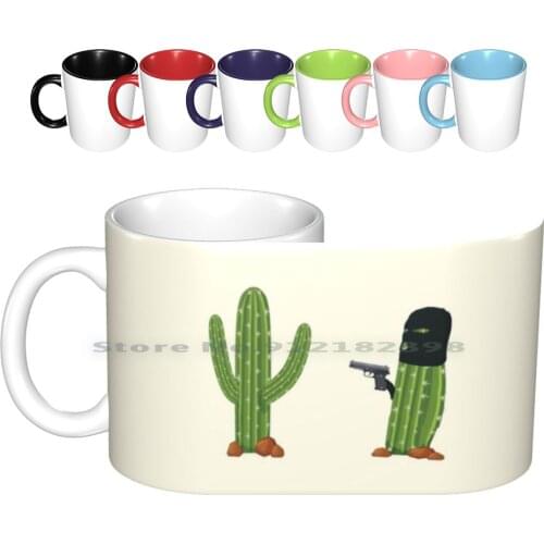 Cactus Humor Funny Watercolor Cactus Gun Hands Up Ceramic Mugs Coffee Cups Milk Tea Mug Funny Cactus Humor Succulent Botanical