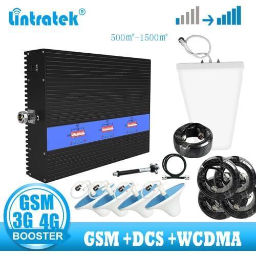 Lintratek High Gain Repeater GSM 3G 4G Signal Booster Wide coverage set 4 antenna Cellular Amplifier DCS 1800 WCDMA 2100 Booster