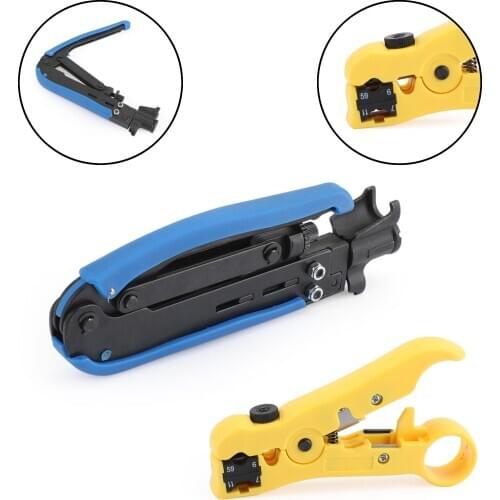 Areyourshop Cable Coax Coaxial Crimper Stripper + Compression Tool For RG59 RG6 RG11 Connector