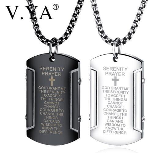 V.YA creative name Stainless Steel necklace Christian Scripture Men Square Pendant Bible Cross Necklaces accessories birthday