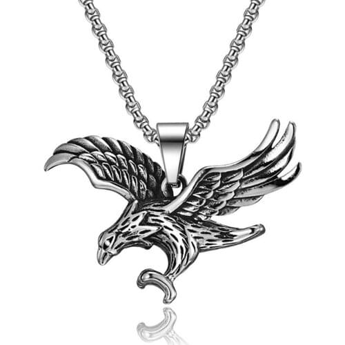 Stainless Steel Vintage Old Made Animal Eagle Pendant Necklace Flying Bird Eagle Jewelry Gift For Him Punk Pock Jewelry