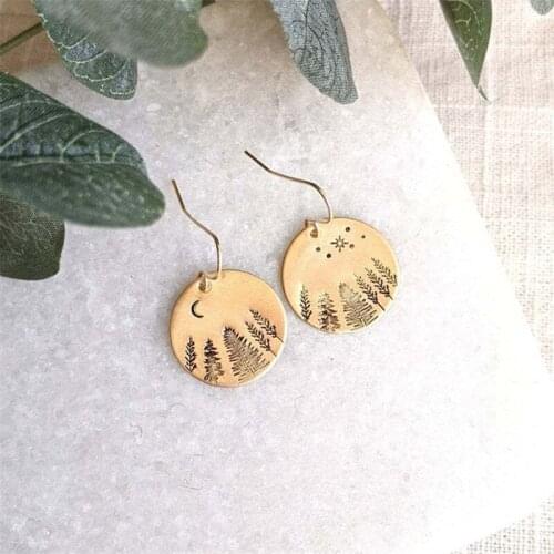 Vintage Pine Star Moon Asymmetrical Dangle Earrings For Women Trendy Retro Beautiful Drop Earrings Female Fashion Jewelry Gift