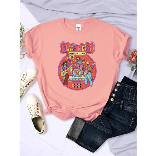 Death Metal Sing-Along Print Female Tshirt Harajuku Comfortable Tshirt Cartoon Casual Clothes 2021 Creative Casual Women T Shirt