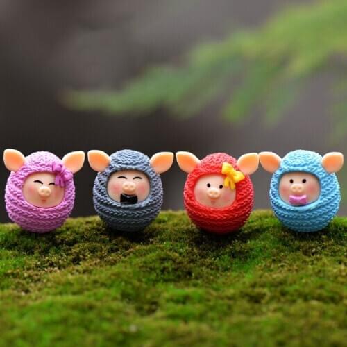 ZOCDOU 1 Piece Round Cute Wool Yarn Pig Small Model Figurine Crafts Ornament Miniatures DIY Room Decor