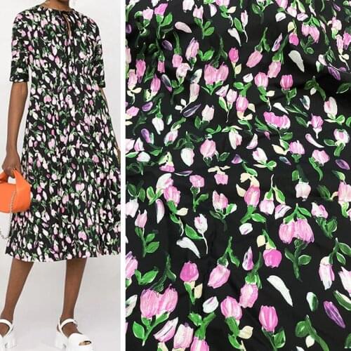 145cm Width Fashion Graffiti Tulip Printed Cotton Fabric For Woman Dress Blouse Pants DIY Cloth Sewing Material