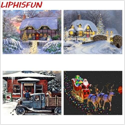 5D Full Square Round Diamond Painting Handmade Winter Scenery Cross Stitch Diamond Embroidery Christmas Decor Landscape Cabin