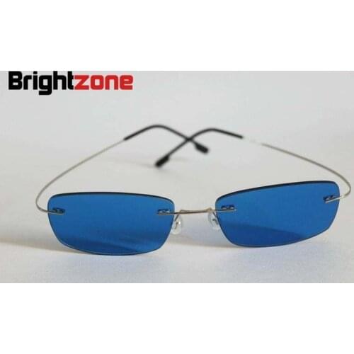 6^ Brightzone Rimless Memory Titanium Silver Blue Color Tinted Prescription Sunglasses for Myopia & Presbyopia Free Shipping