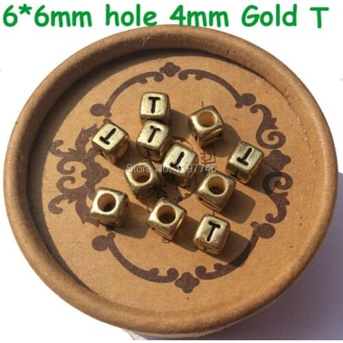 Acrylic Alphabet Letter Bead Gold Cube Square Symbols Bead With 4mm Big Hole Accessories DIY Bracelet Jewelry Making 6mm 2600pcs
