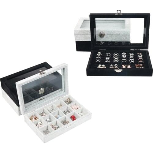 Black/Gray Velvet Jewelry Display Box Ring Earring Dispaly Box Earrings Necklace Ring Pendant Storage Box Jewelry Rack Showcase
