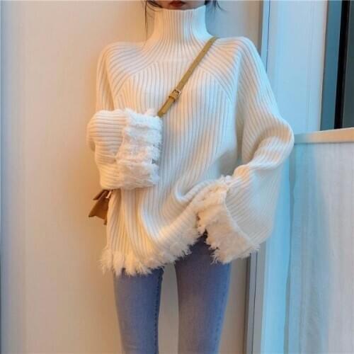 Bella Philosophy Wonder Tassel Long Sleeve High Collar Pullover Wear Vintage New Korean Version of Loose Thick Sweater Warm Tops