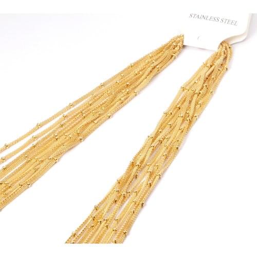 ASON Beaded Chain Necklace 10pcs/lots Stainless Steel Women Multilayers Beads Necklace Gold Silver Black Rose Color Long Chains