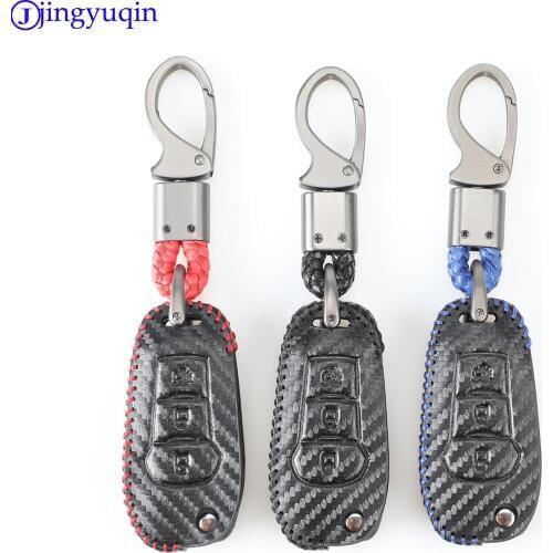 Jingyuqin 3b Carbon Leather Car Key Case Cover Shell For Ford F-150 F-250 F-350 Explorer Ranger KA Fiesta Mondeo