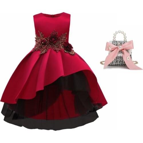 Kids Girl Sleeveless Bow Princess Formal Party Cocktail Gown Wedding Tutu Dress Red