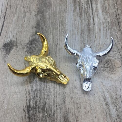 Buffalo Cattle Skull Pendant with Metal Gold or silver Electroplated Trim, Longhorn Cattle Skull Charm Pendant MY1062
