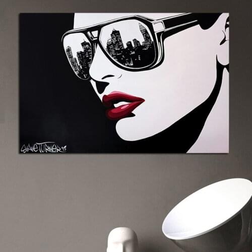 Abstract Woman with Glasses Canvas Painting Wall Art Posters and Prints Nordic Decorative Picture for Living Room HD Frameless