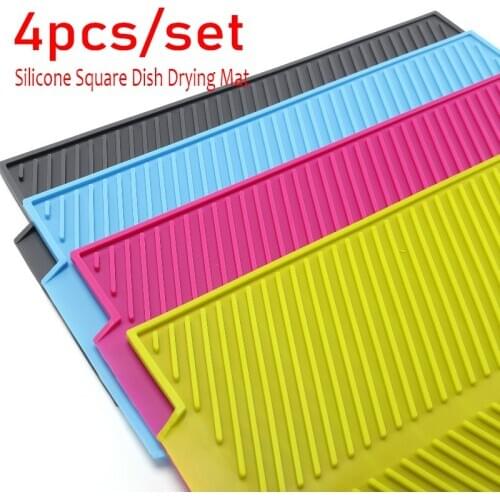 4pcs/set Dish Drying Mat Heat Resistant Non-slip Tray Silicone Tableware Dishwaser Pad Dinnerware Table Mat Placemat 39*25cm