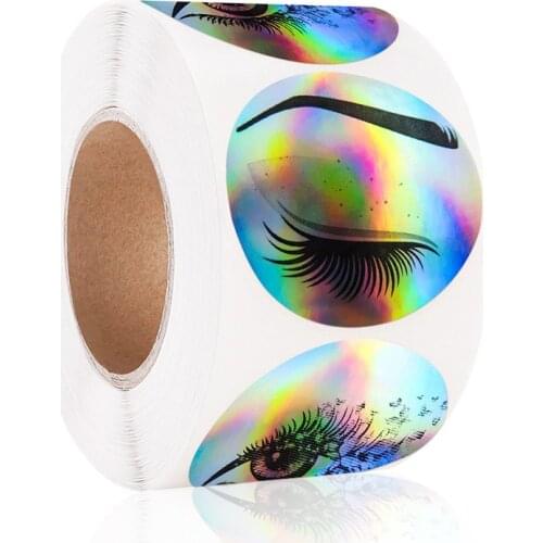Pretty Laser Rainbow Eyelash & Eyes Thank You Sticker 1.5inch/38mm for Cosmetology Manicure Handmade Crafts Business Decor Label