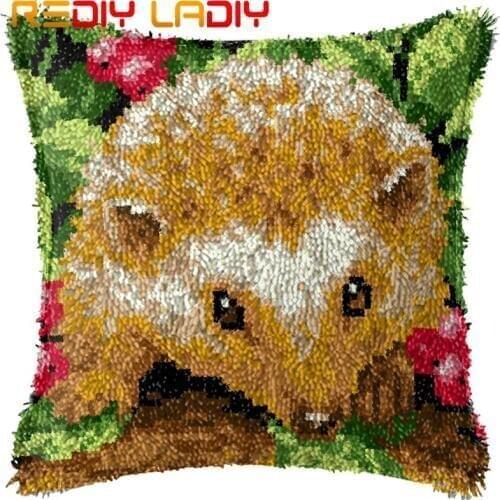 Latch Hook Cushion Hedgehog Flowers Printed Canvas Cushion Cover Acrylic Yarn Crochet Pillow Case Kits Hobby & Crafts Home Decor
