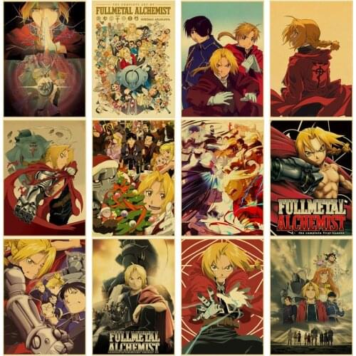 Buy 3 Get 4Anime Poster Fullmetal Alchemist Retro Kraft Paper Poster For Living Room Bar Interior Decoration Stickers Wall Paint