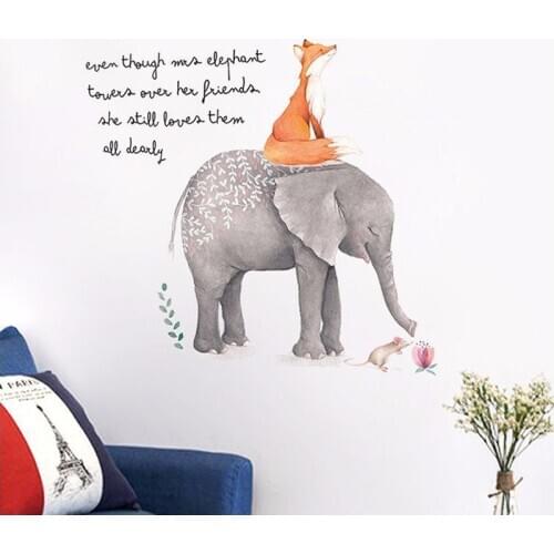 Cute Animals Fox Elephant Cartoon Wall Sticker Childrens Room Decor Bedroom Living Room Background Decoration Wall Decals