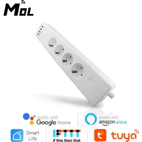 MOL Tuya smart WIFI power strip EU standard with 4 plug and 4 USB port compatible with Alexa and Google Nest