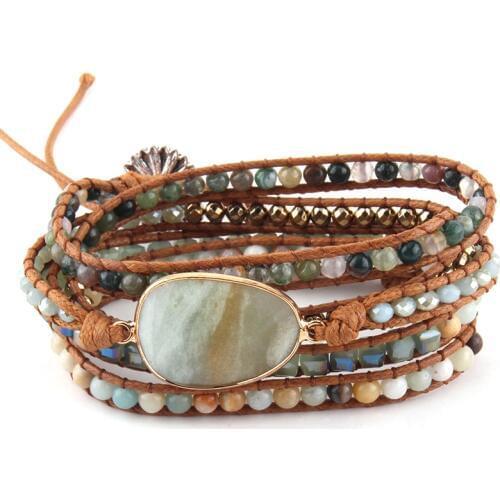 MOODPC Fashion Beaded Jewelry Handmade Mixed Natural Stones/Crystal and Stone Charm 5 Strands Wrap Bracelets DropShipping