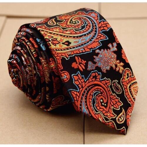 Mens Skinny Tie Sets Paisley Multicolor Red Orange Purple Black White Burgundy 100% Silk Slim Neckties Ties Pocket Square
