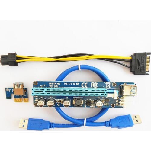 Upgrade Edition VER008C Riser PCI-E 1x to 16x Riser Card LED USB 3.0 PCI-E 6pin Power for BTC Asic Bitcoin Miner Antminer Mining