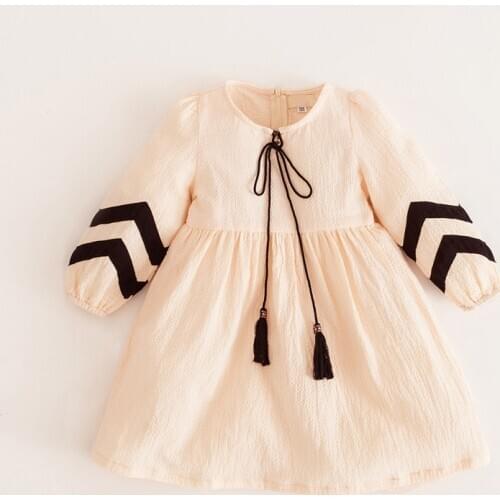 Autumn Baby Girls Dress Loose Cotton Linen Lantern Sleeve Dresses Bow Casual Teens Kids Princess Clothes For The New Year