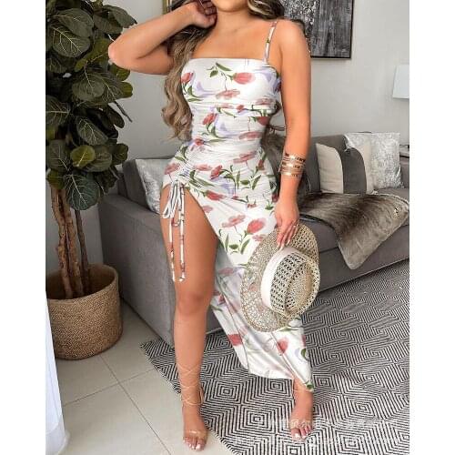 Sleeveless Off-shoulder Ladies Sleeveless Split Club Dress Dress Summer Dress High Waist Jacket Printed Pleated Sexy Dress