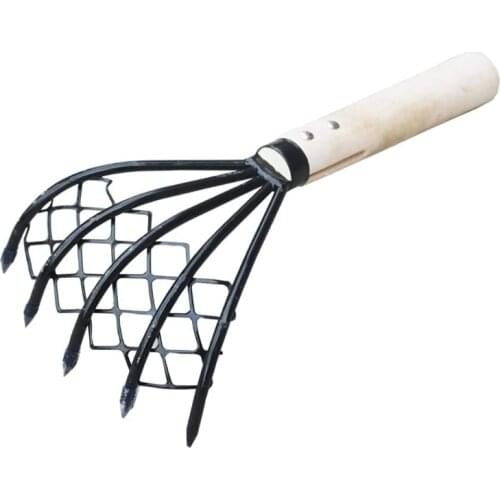 Sturdy Compact Claw Rake with Mesh Net 5-Tine Clamming Claws Long Handled Shell Clam Digger 15 Inch Hand Rake