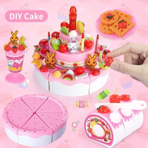 DIY Pretend Play Toys Doll Miniature Food Kitchen Cakes Cutting Fruits and Vegetables Educational Games Children Toys for Girls