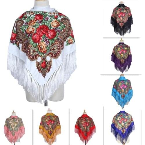 Luxury Brand Printing Oversize Square Blankets Russian Women Wedding Tassel Scarf Retro Style Cotton Handkerchief Autumn Shawl