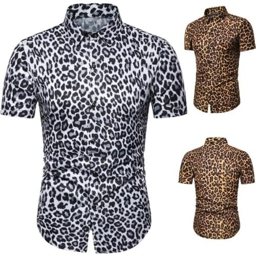 2021 Summer New Fashion Mens Leopard Printed Shirt Casual Button Shirts Men Short Sleeve Sexy Streetwear Shirt