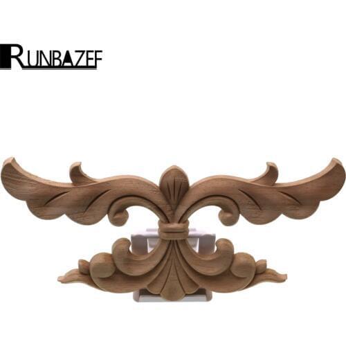 RUNBAZEF Wood Carved Decal Corner Appliques Frame Wall Doors Furniture Woodcarving Decorative Wooden Figurines Crafts Figurine