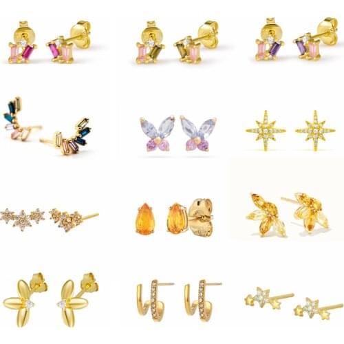 925 Sterling Silver Ear Needle Girl Crystal Zircon Stud Earrings Exquisite Jewelry Ladies Birthday Party Gifts