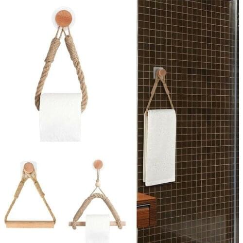Retro Hemp Rope Hand-woven Towel Lanyard Toilet Paper Holder Kitchen Bathroom Wall-mounted Paper Towel Holder Roll Paper Holder