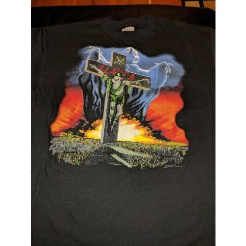 SLAYER Vintage L Shirt 1990 CONCERT A week in the Abyss Tour Seasons warm up Slim