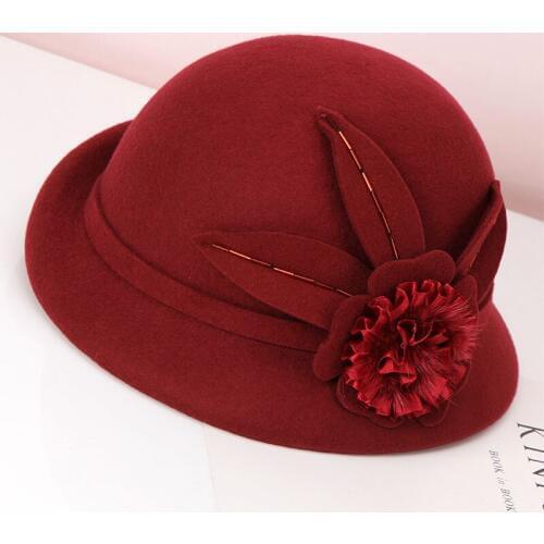 Lady Wool Fedoras Hat Children Autumn Winter Flowers Fedoras Cap Woolen Fashion Retro Mink Hair Flower Curling Hats B-8910