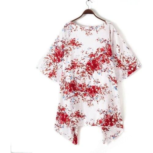 70% Hot Sell Women Floral Sun Protection Half Sleeve Loose Front Open Coverup Cardigan Blouse