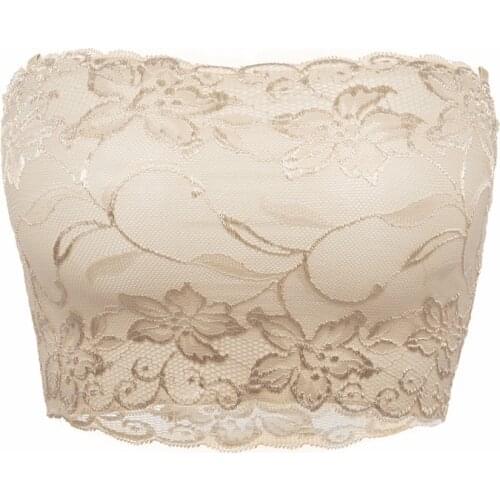 Women Lace Strapless Tube Top Sexy Bra Crop Tops Blusa De Renda Padded Seamless Tube Bra Bralette Bandeau Top